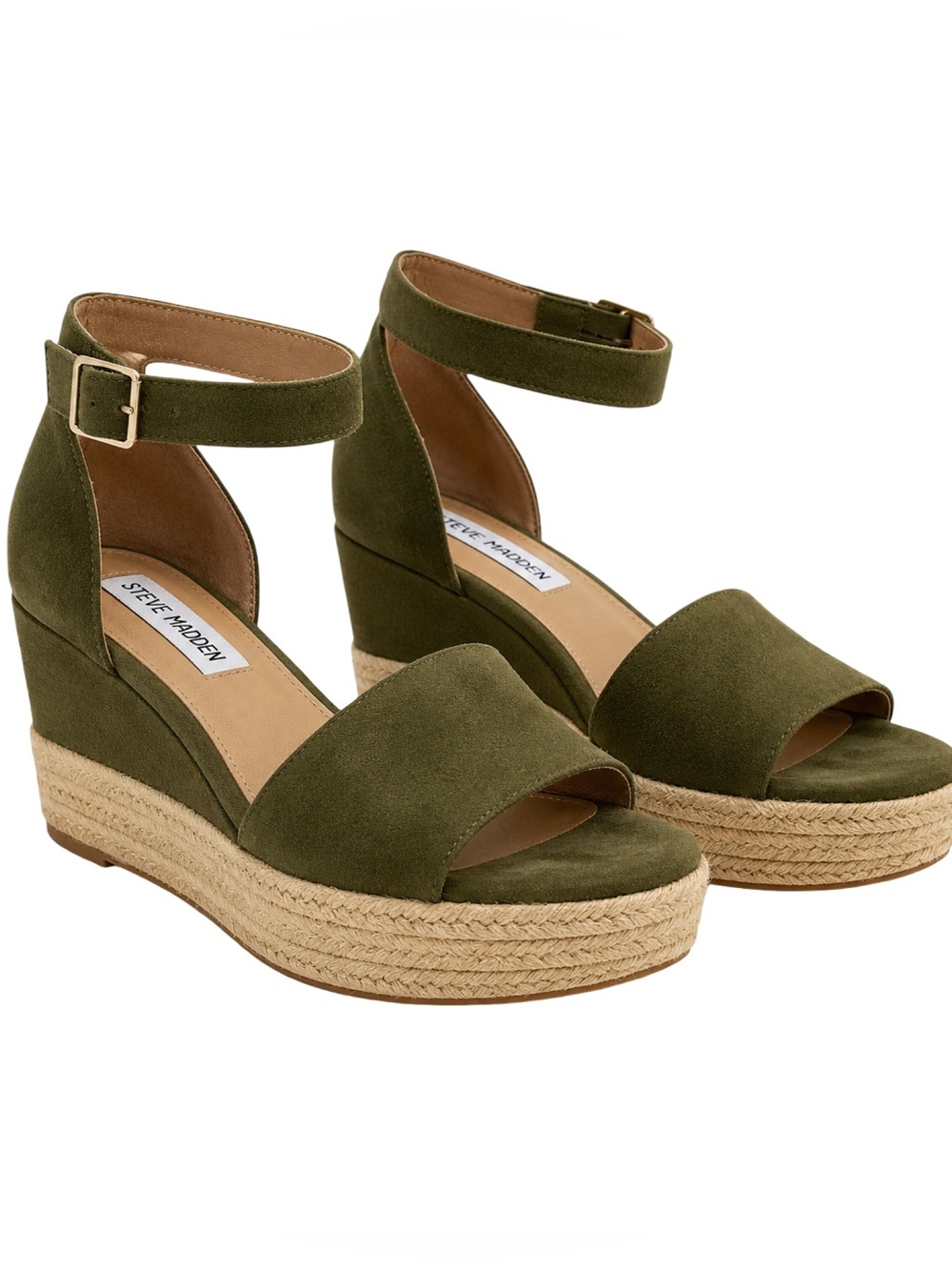 Steve Madden Olive Green Espadrille Wedge Sandals Size 6 Ankle Strap EUC